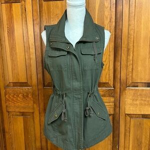 Sebby Olive Green Heavy Cotton Utility Vest Jacket S/P EUC